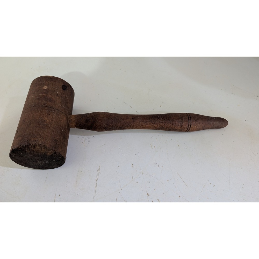 Antique Wooden Mallet 12.5 Inch Primitive Hand Turned Wood Tool Rustic Decor